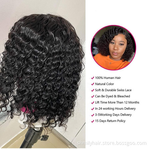Shmily Raw Indian Virgin Hair Bob Wig 13*4 Frontal Swiss Lace Wig Deep Wave Curly Virgin Cuticle Aligned Indian Hair Bob Wig
